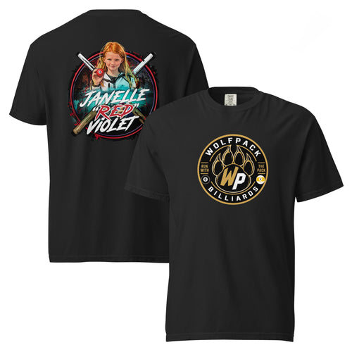 Janelle "Red" Violet Heavyweight Tee, front and back view