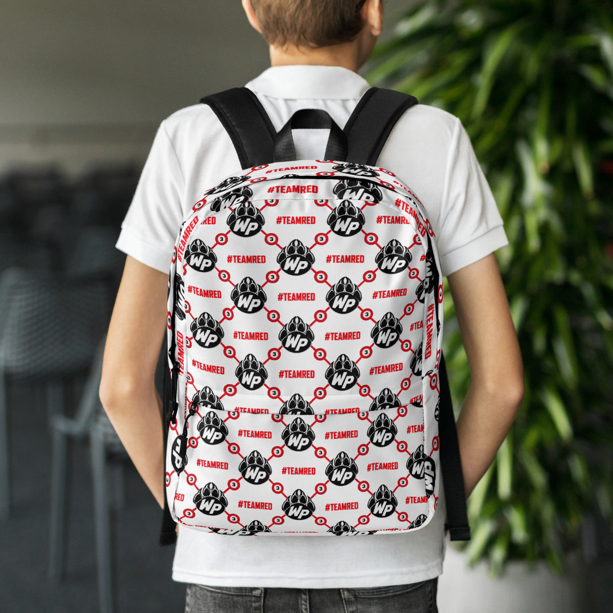 #TEAMRED Backpack // White, back view