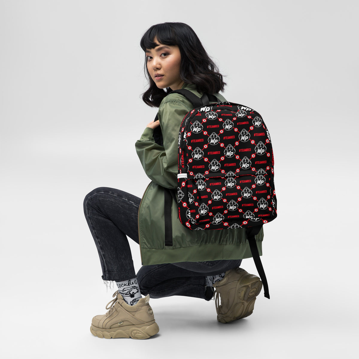 #TEAMRED Backpack // Black & White, front view