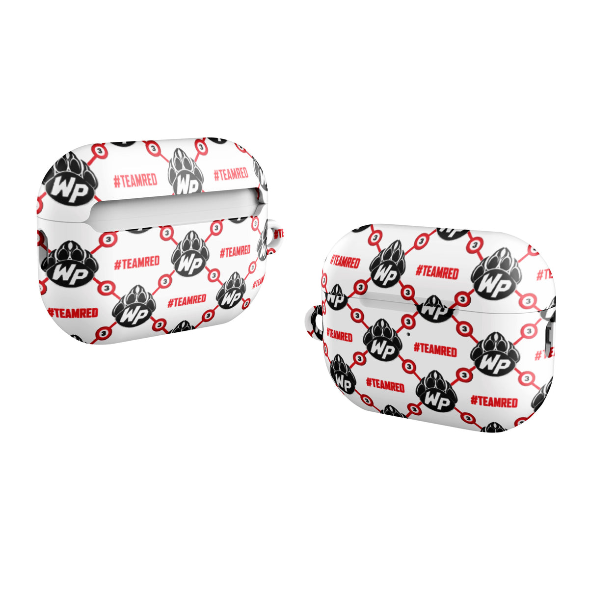#TEAMRED AirPods Case // White, front view