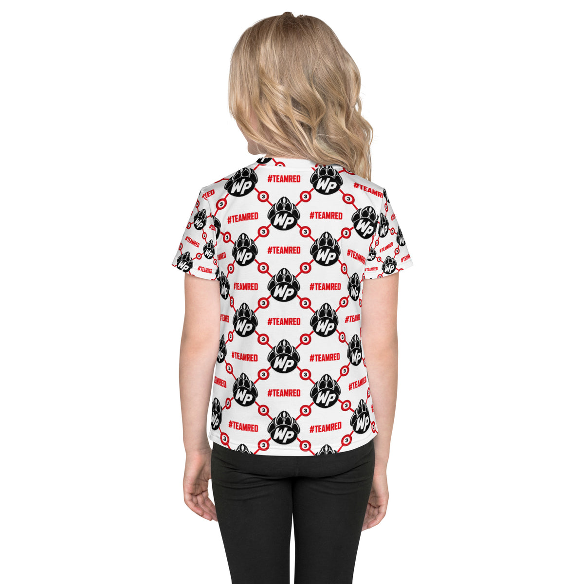 #TEAMRED Kids All-Over Tee // White, back view