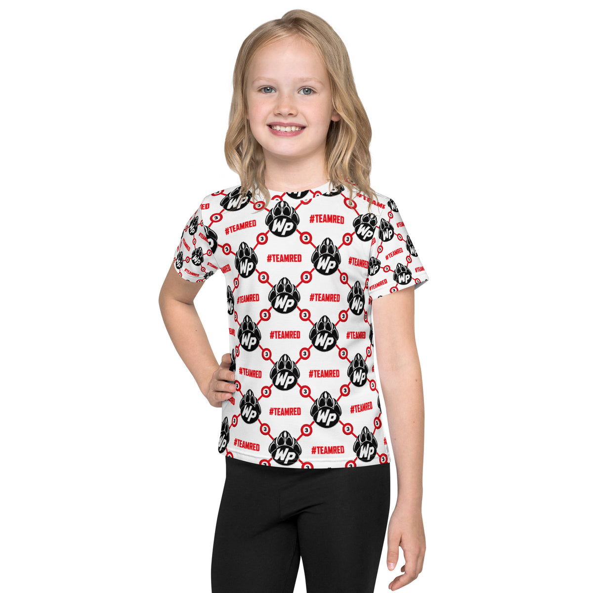 #TEAMRED Kids All-Over Tee // White, front view