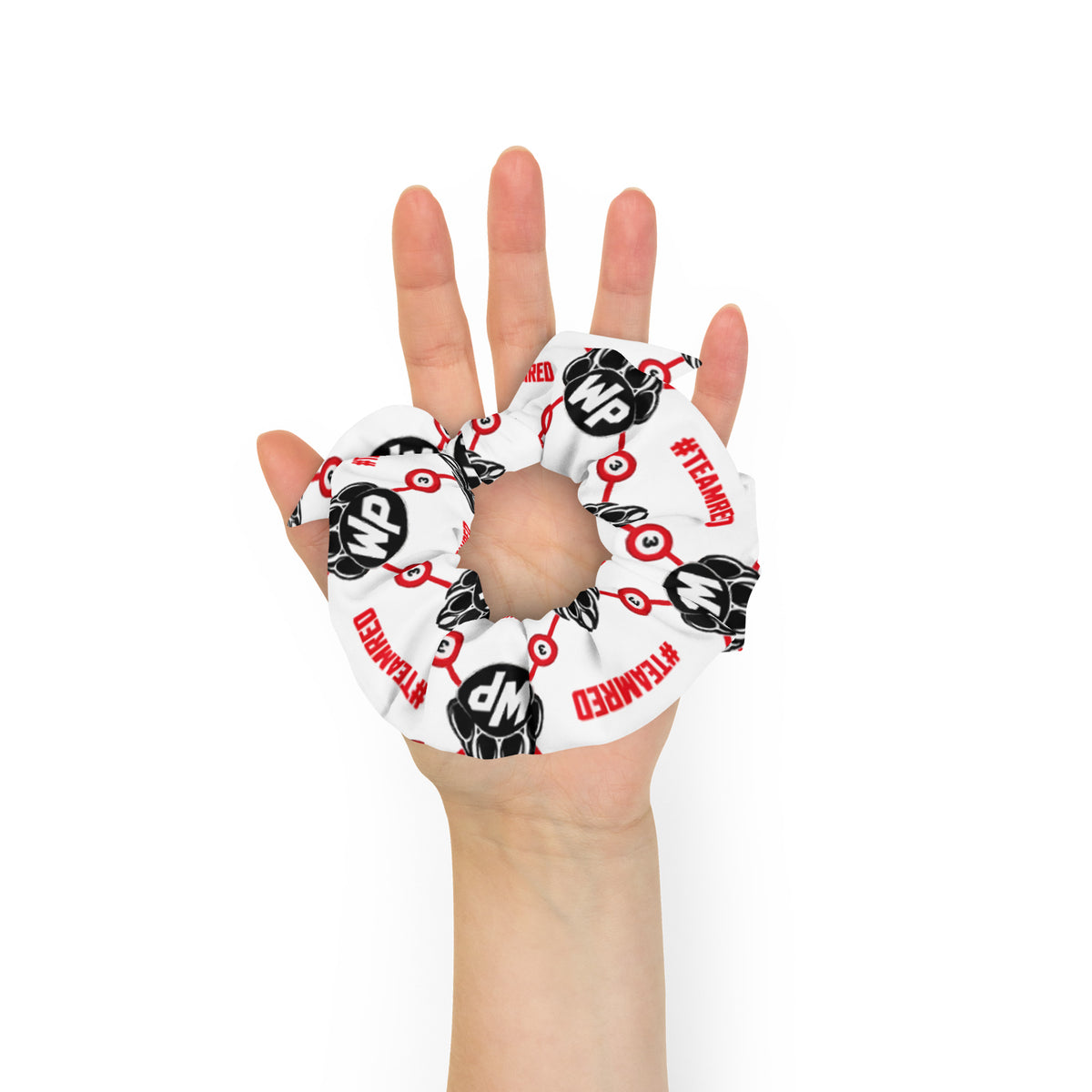 #TEAMRED Scrunchie // White, back view
