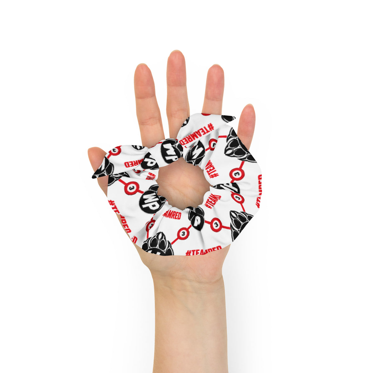 #TEAMRED Scrunchie // White, front view