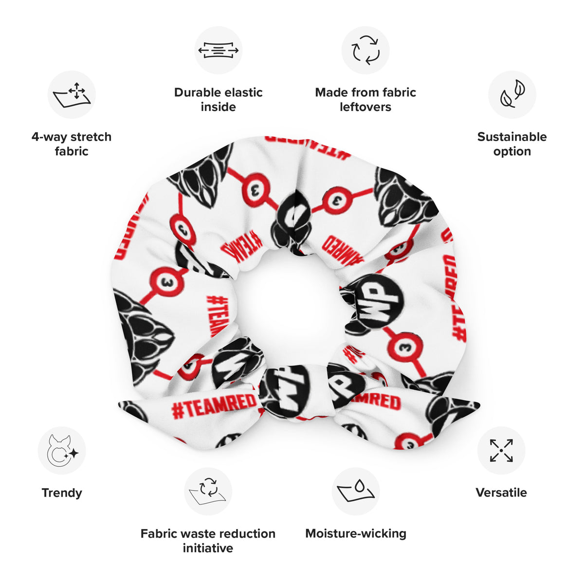 #TEAMRED Scrunchie // White, front view
