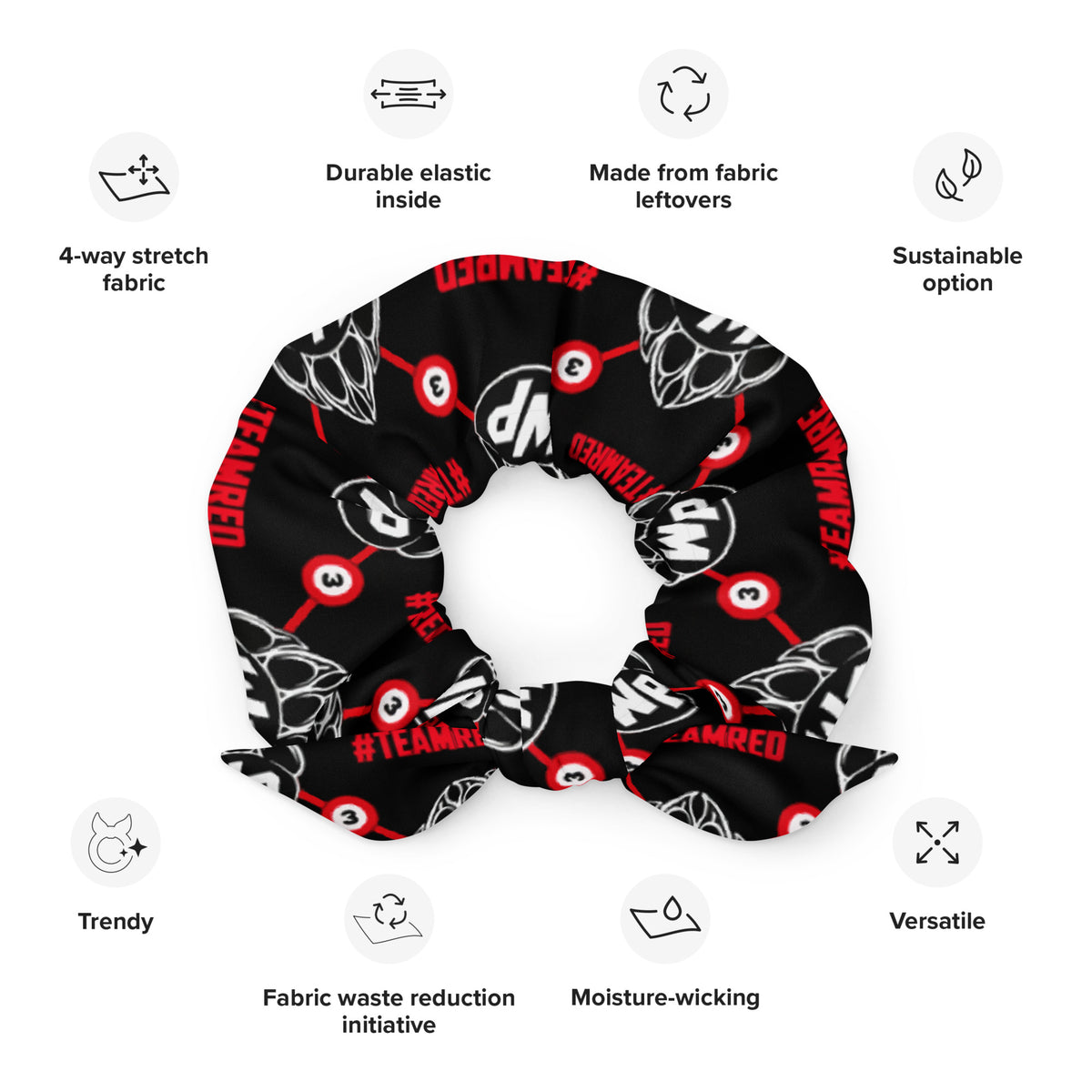 #TEAMRED Scrunchie // Black & White, front view