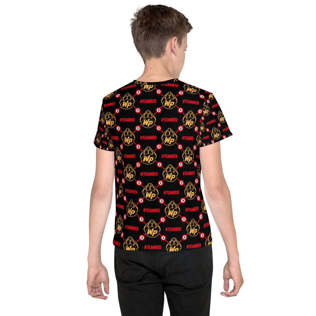 #TEAMRED Youth All-Over Tee // Black & Gold, back view