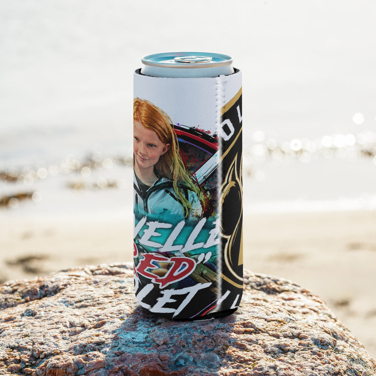 Janelle "Red" Violet Can Cooler, front view
