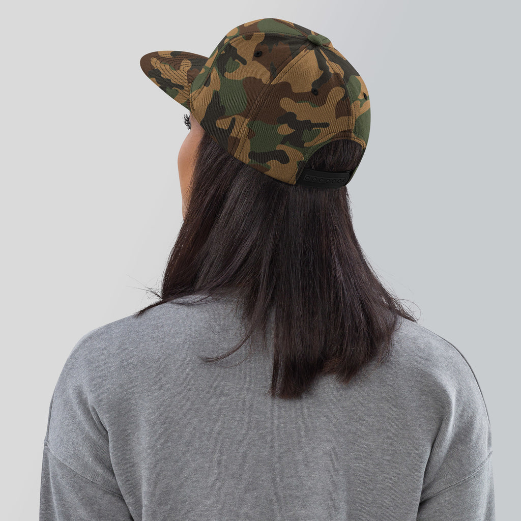 Wolfpack Billiards green camo classic snapback, back view