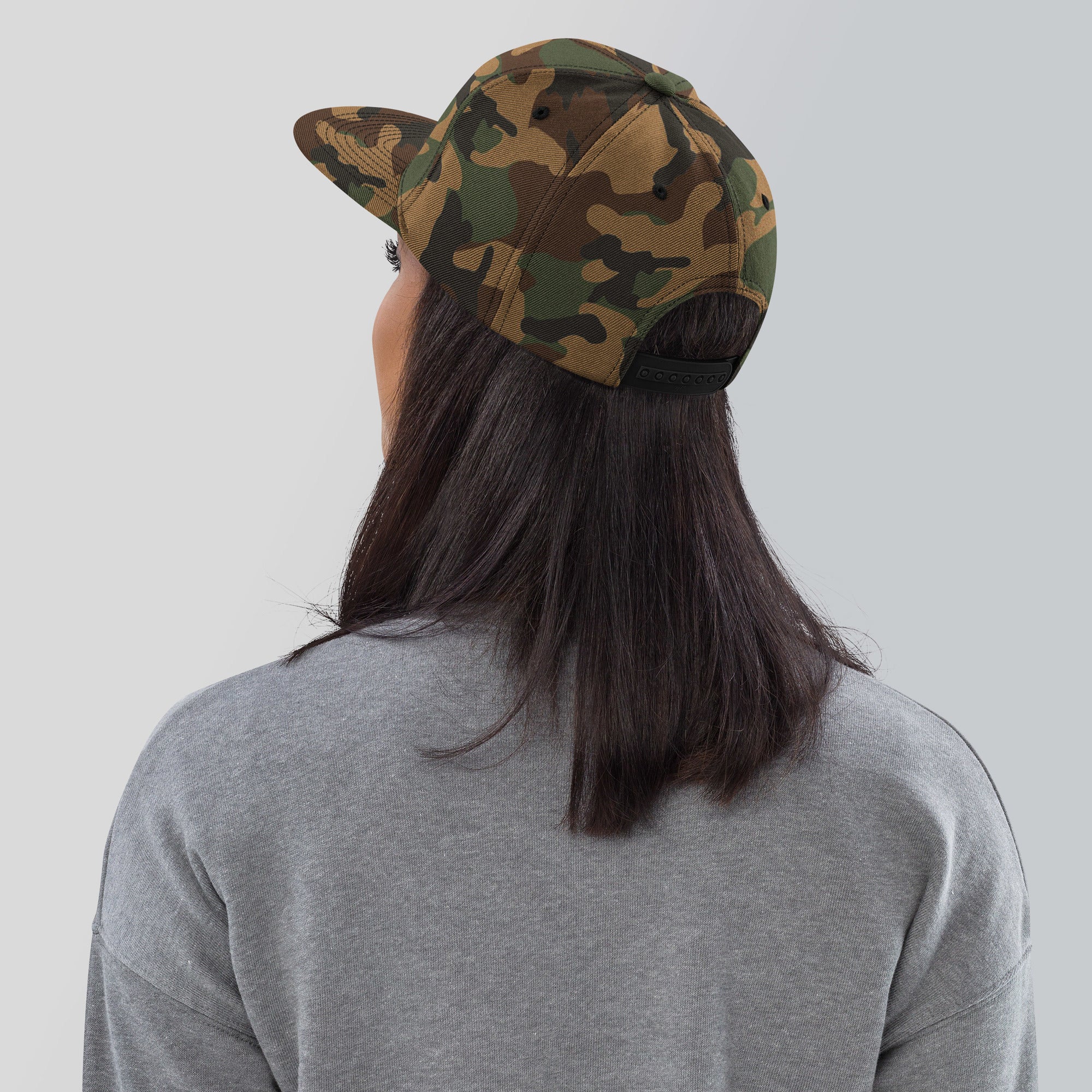 Wolfpack Billiards green camo classic snapback, back view