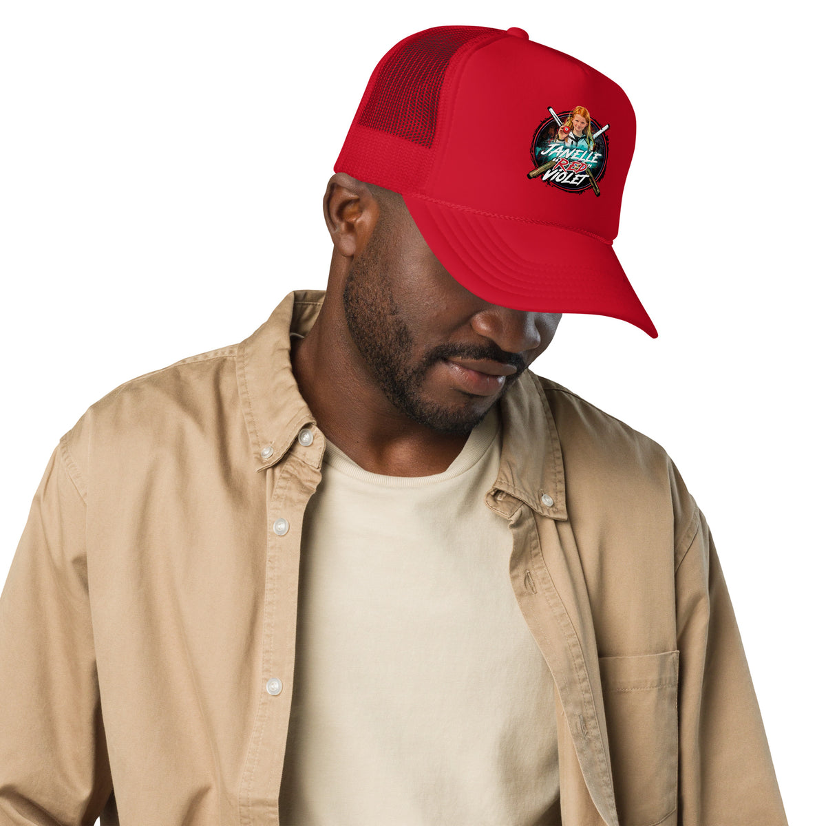 Janelle "Red" Violet Trucker Hat, front view