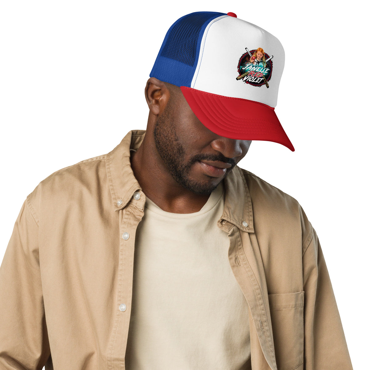Janelle "Red" Violet Trucker Hat, front view