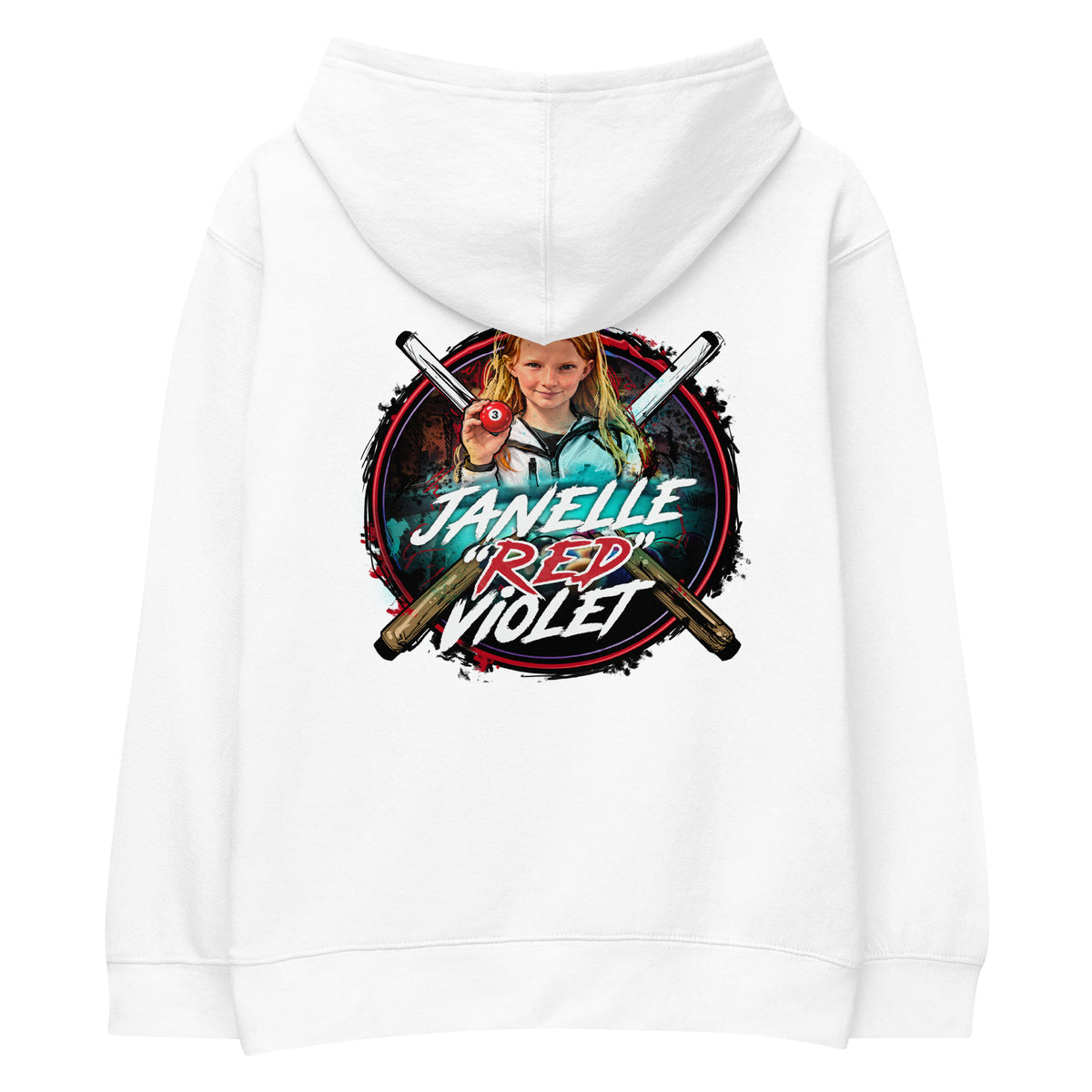 Janelle "Red" Violet Kids Fleece Hoodie, back view