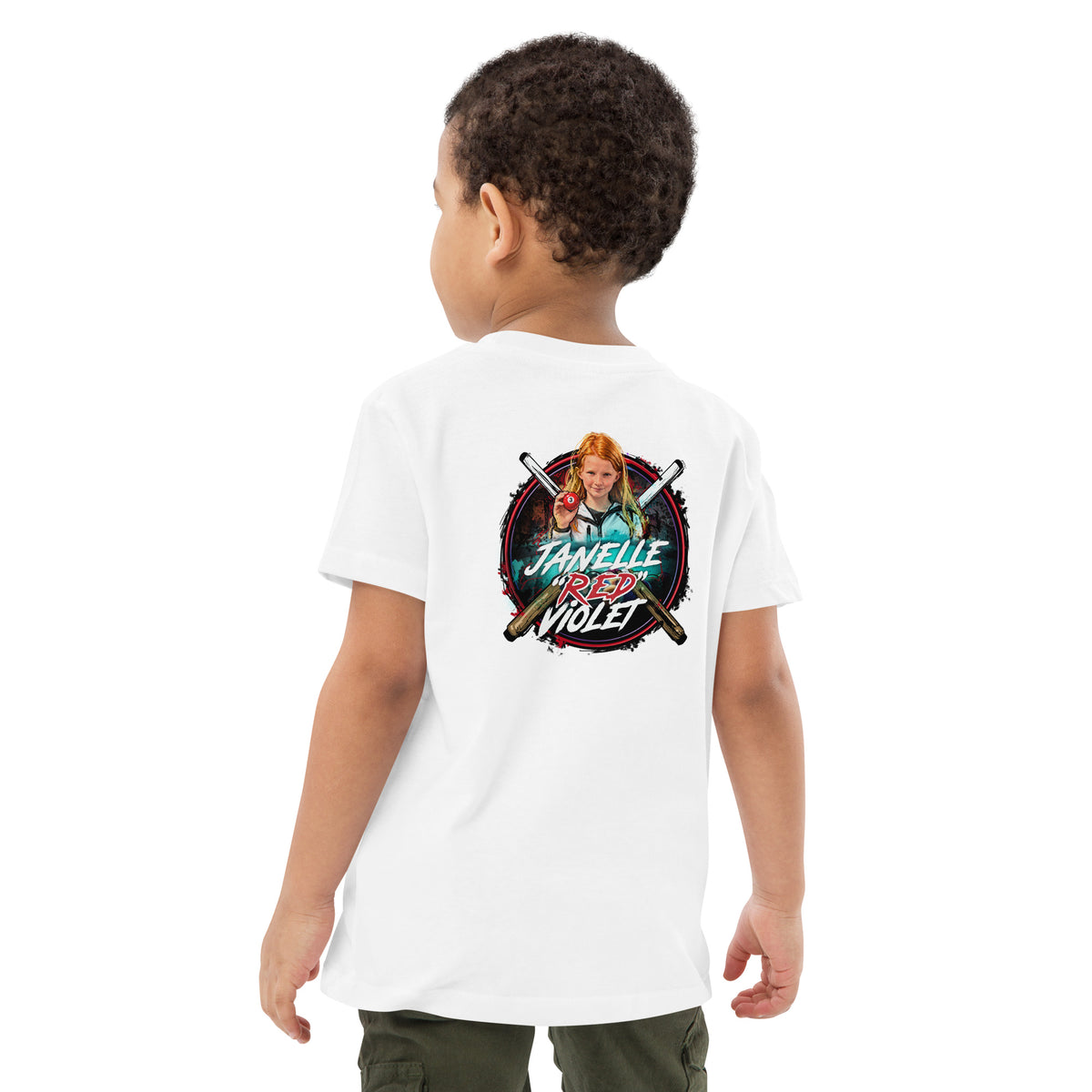 Janelle "Red" Violet Kids Organic Tee, back view