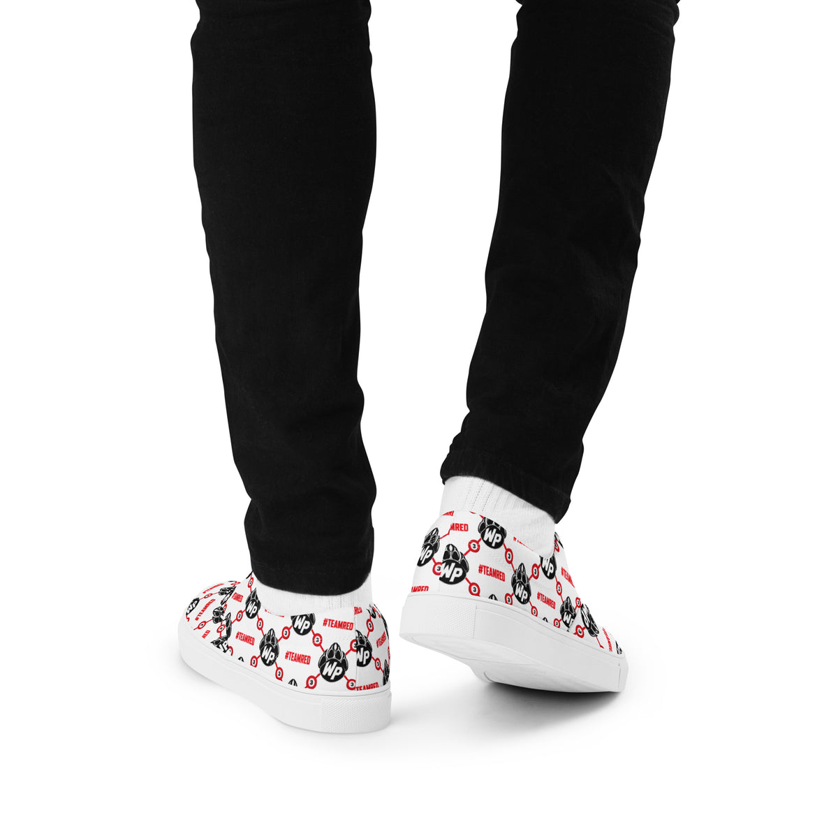 #TEAMRED Men's Lace-Up Canvas Shoes // White, back view