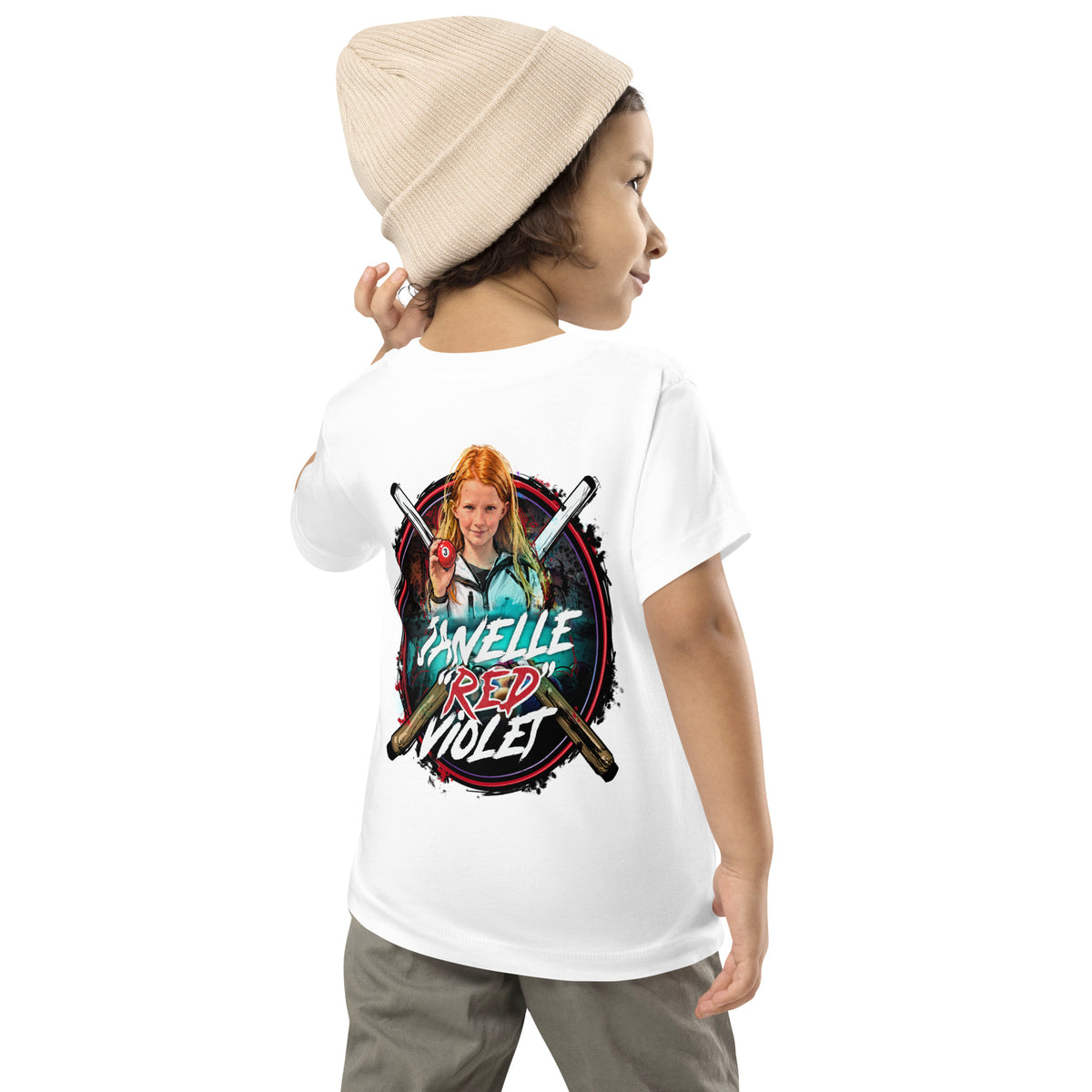 Janelle "Red" Violet Toddler Tee, back view