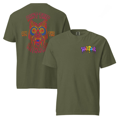 Wolfpack Don't Trip on the Angles garment-dyed heavyweight tee, hemp, front and back