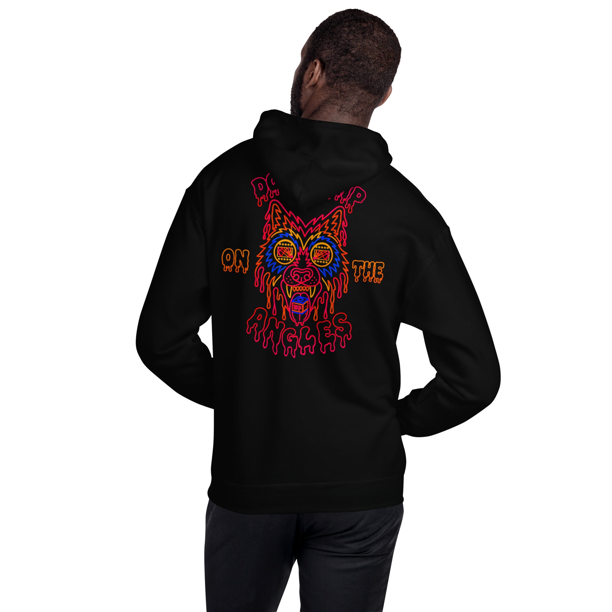 Wolfpack Don't Trip on the Angles hoodie, black, back on model
