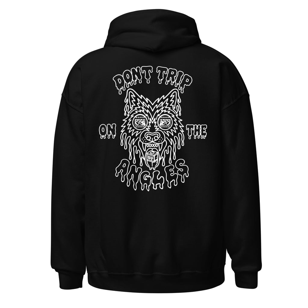 Wolfpack Don't Trip on the Angles black-and-white hoodie, black, back