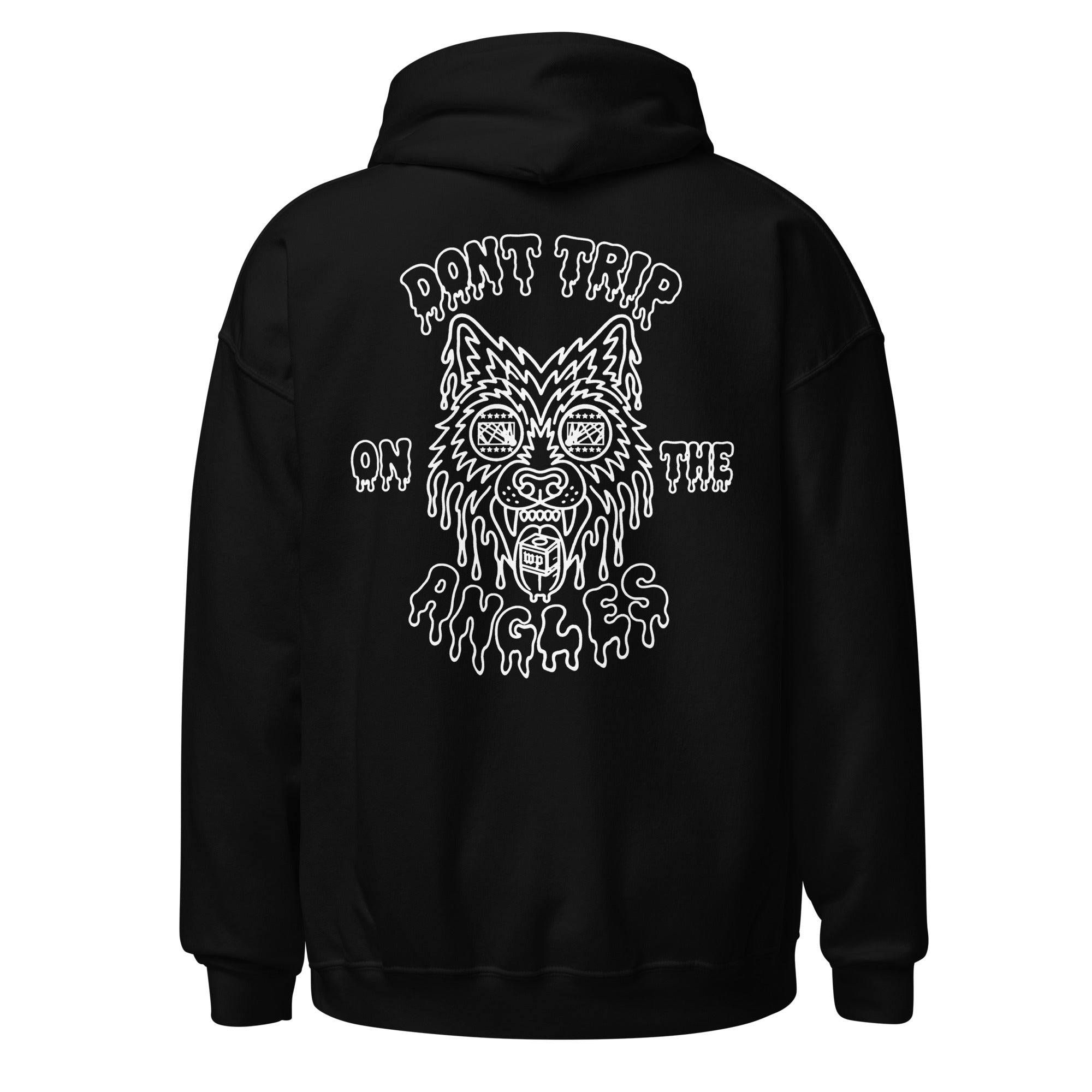 Wolfpack Don't Trip on the Angles black-and-white hoodie, black, back