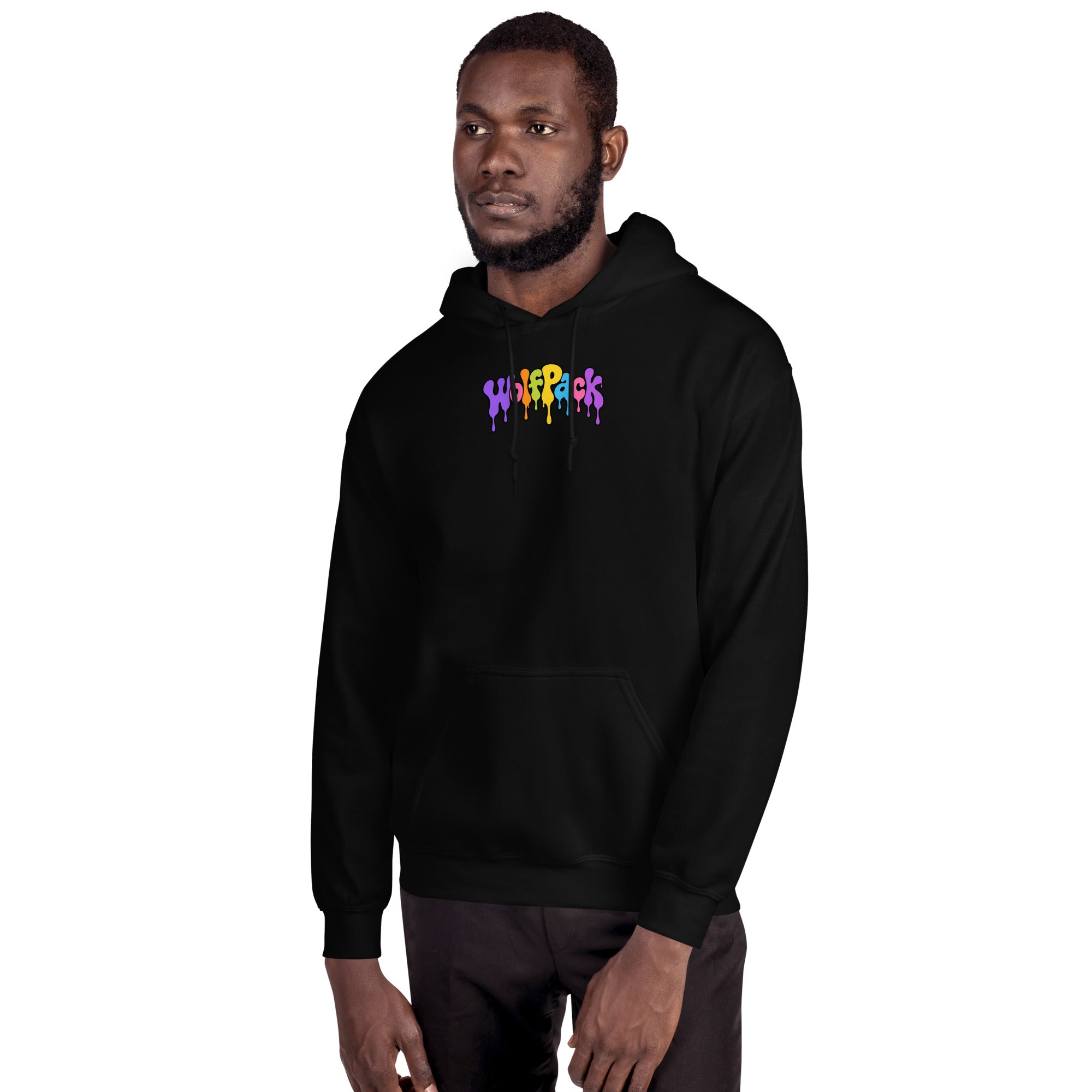 Wolfpack Don't Trip on the Angles hoodie, black, front on model