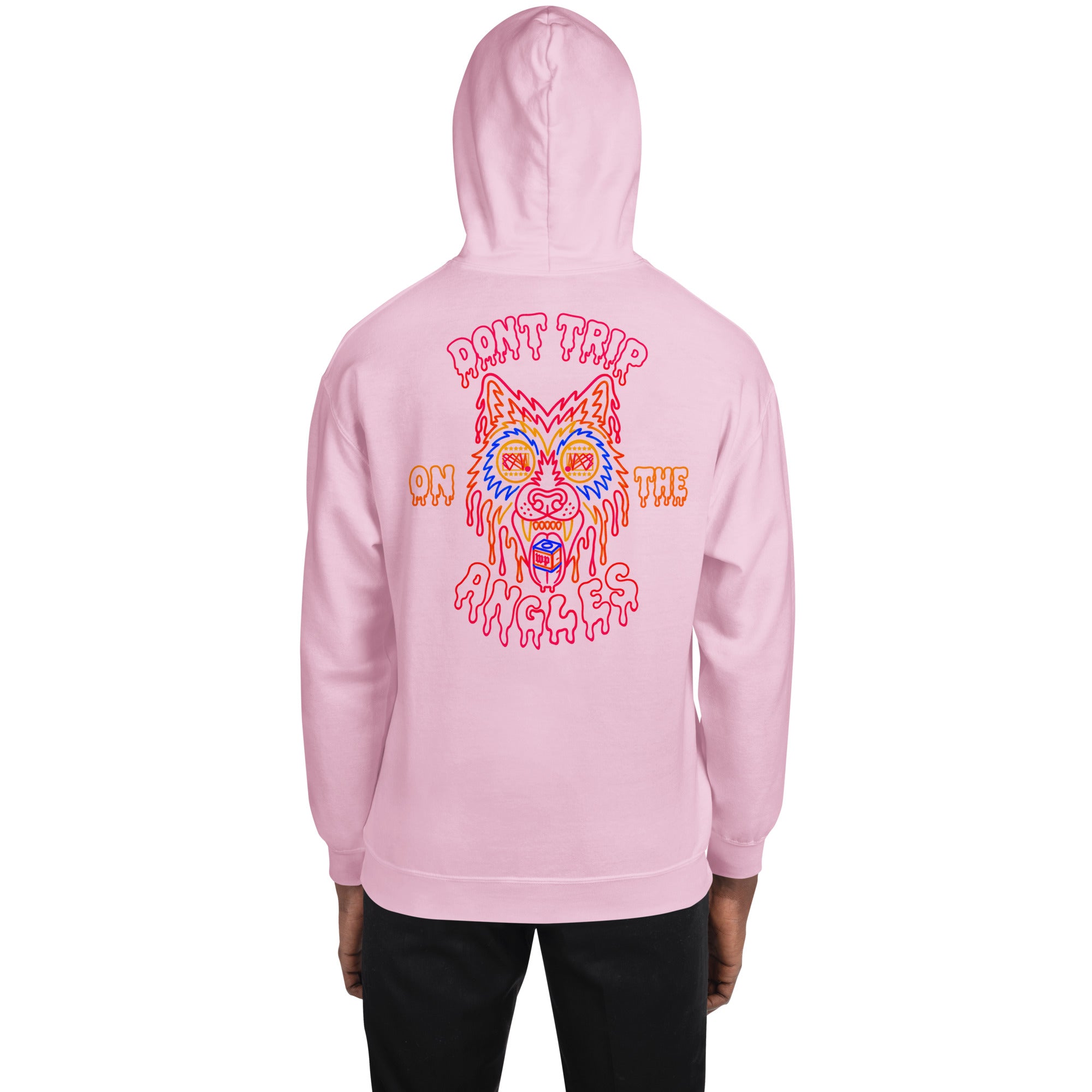 Wolfpack Don't Trip on the Angles hoodie, light pink, back view