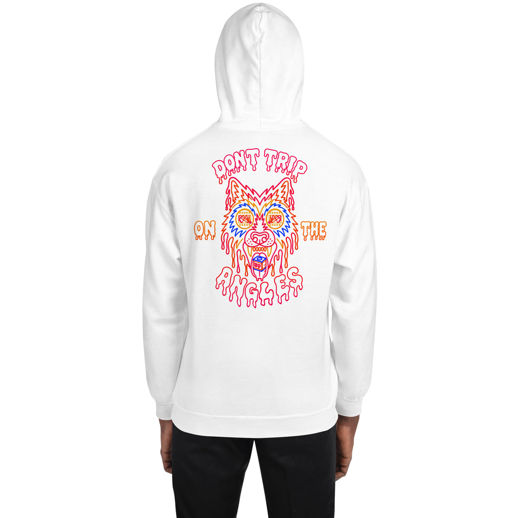 Wolfpack Don't Trip on the Angles hoodie, white, back view