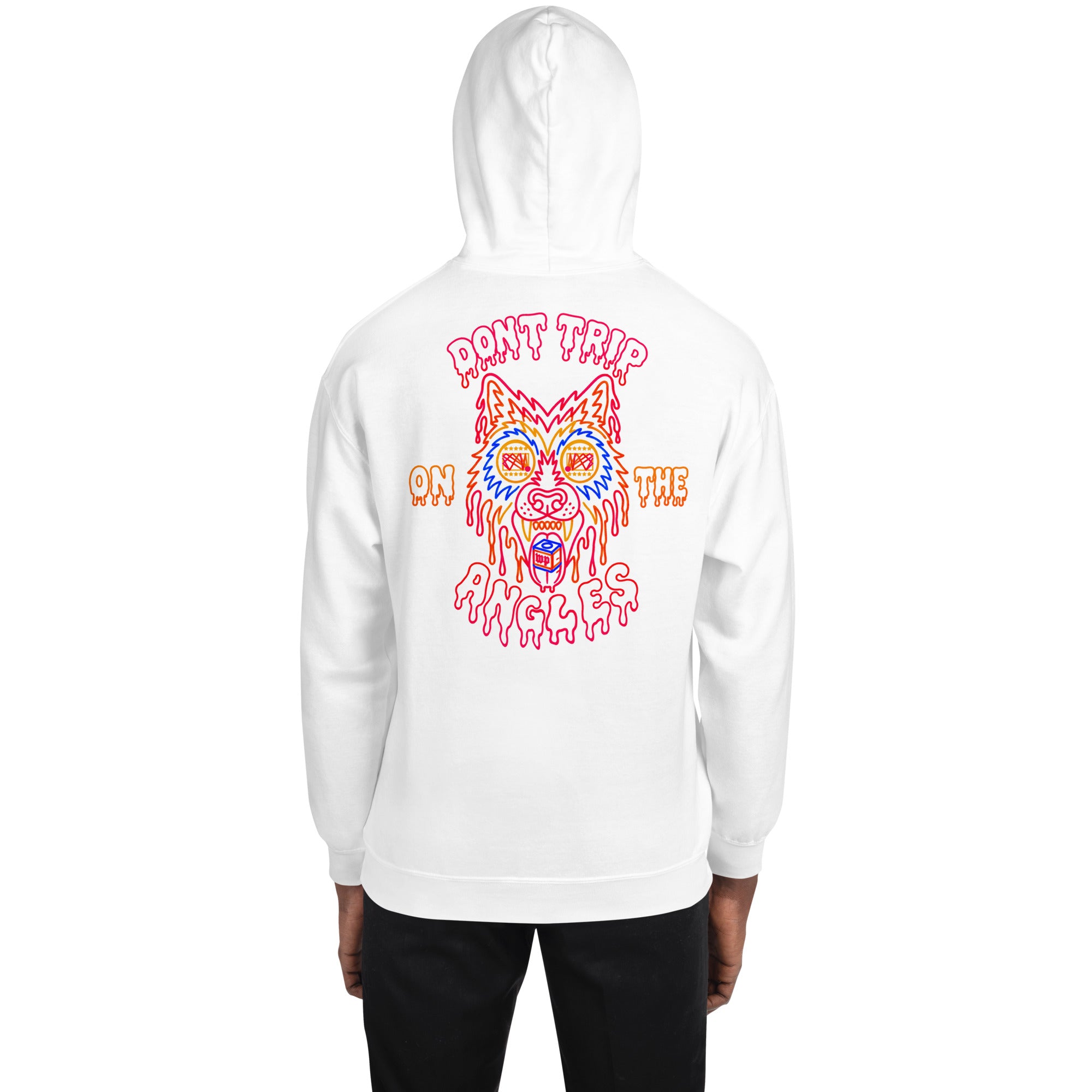 Wolfpack Don't Trip on the Angles hoodie, white, back view