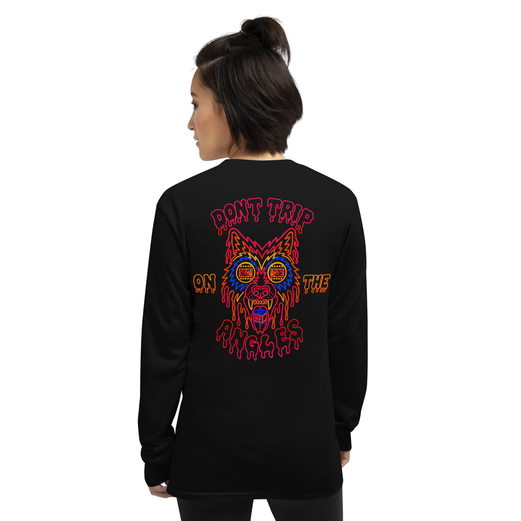 Wolfpack Don't Trip on the Angles black-and-white long sleeve, black, back view
