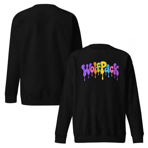 Wolfpack drip logo crewneck sweatshirt, black, front and back