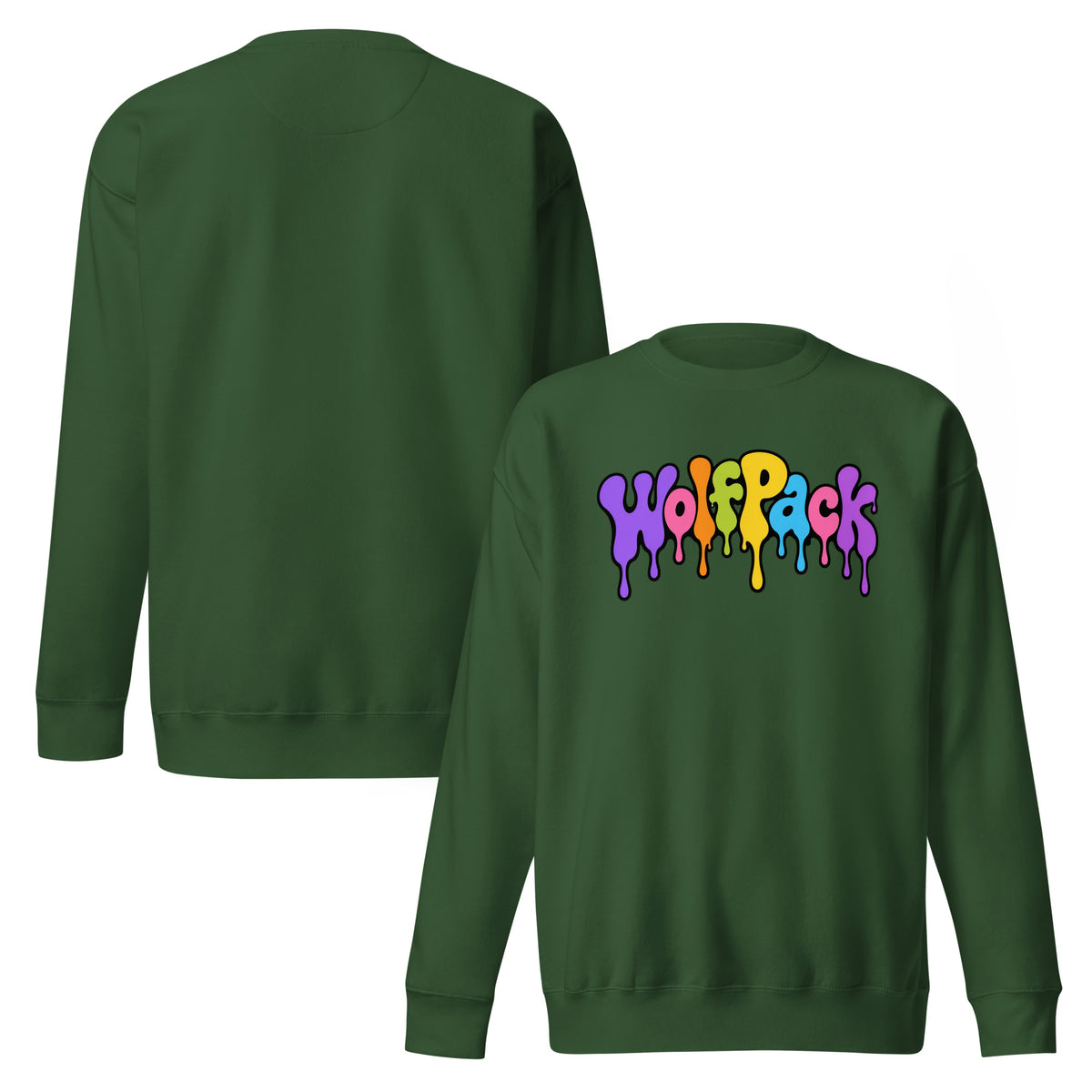 Wolfpack drip logo crewneck sweatshirt, forest green, front and back