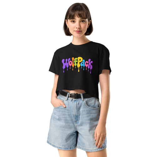 Wolfpack drip logo women's crop top, black, front