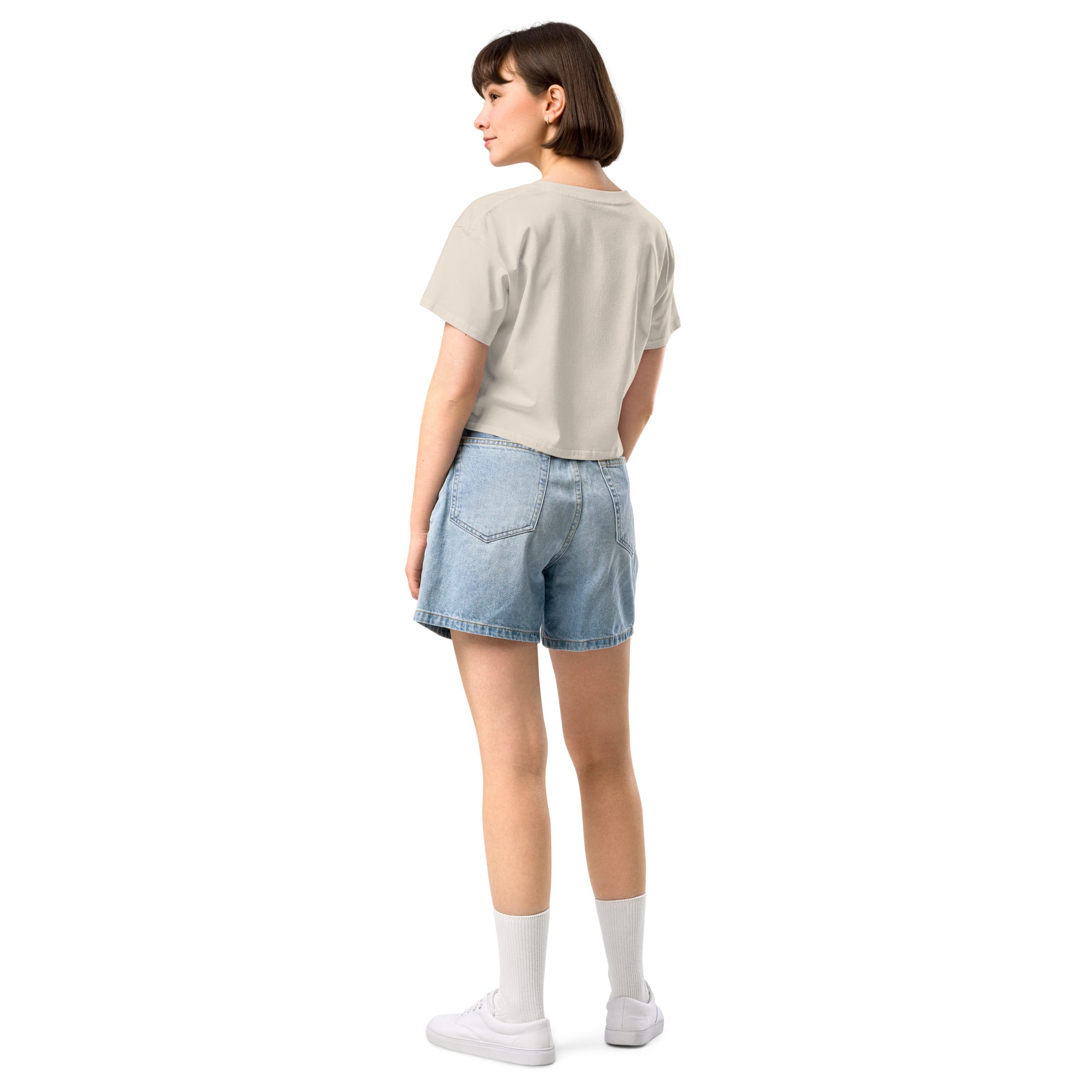 Wolfpack drip logo women's crop top, bone, back