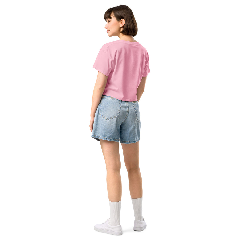 Wolfpack drip logo women's crop top, bubblegum, back