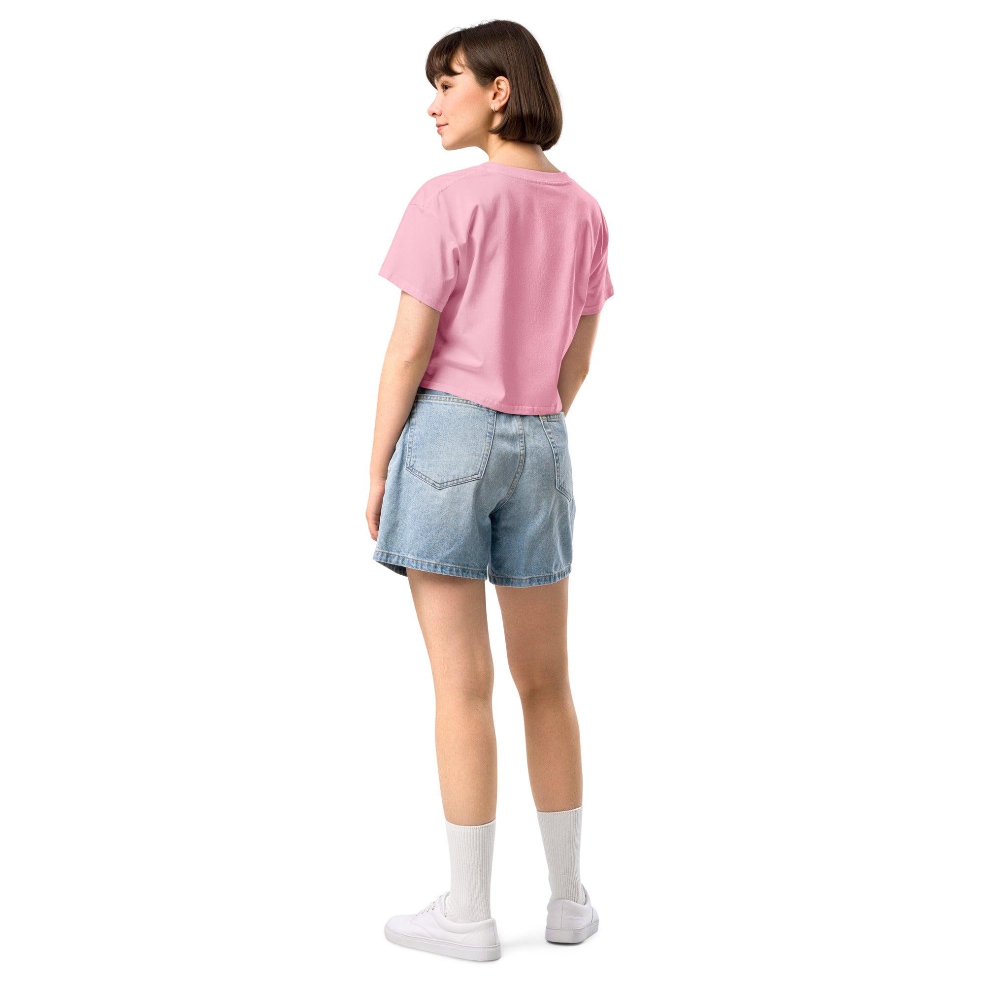 Wolfpack drip logo women's crop top, bubblegum, back