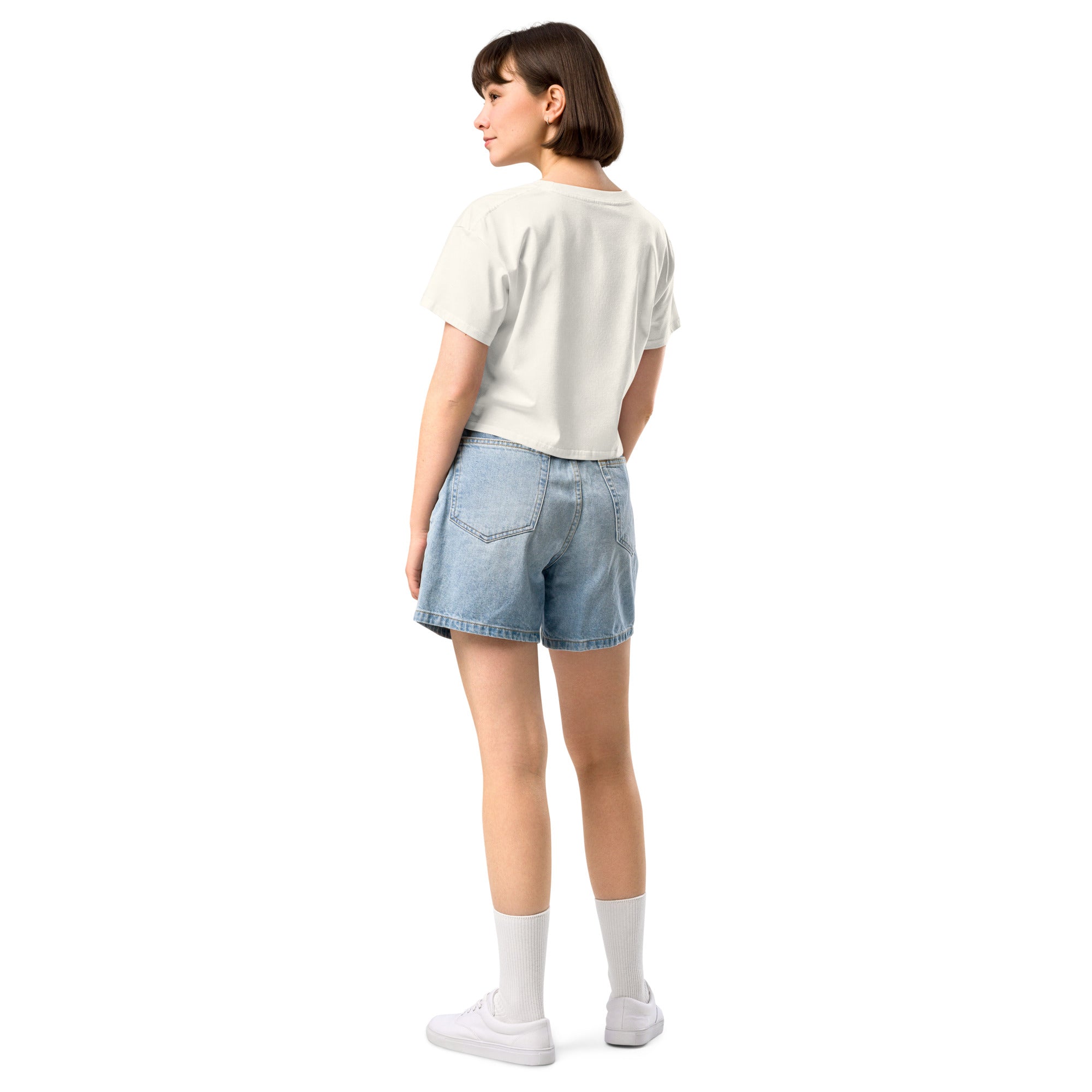 Wolfpack drip logo women's crop top, ecru, back