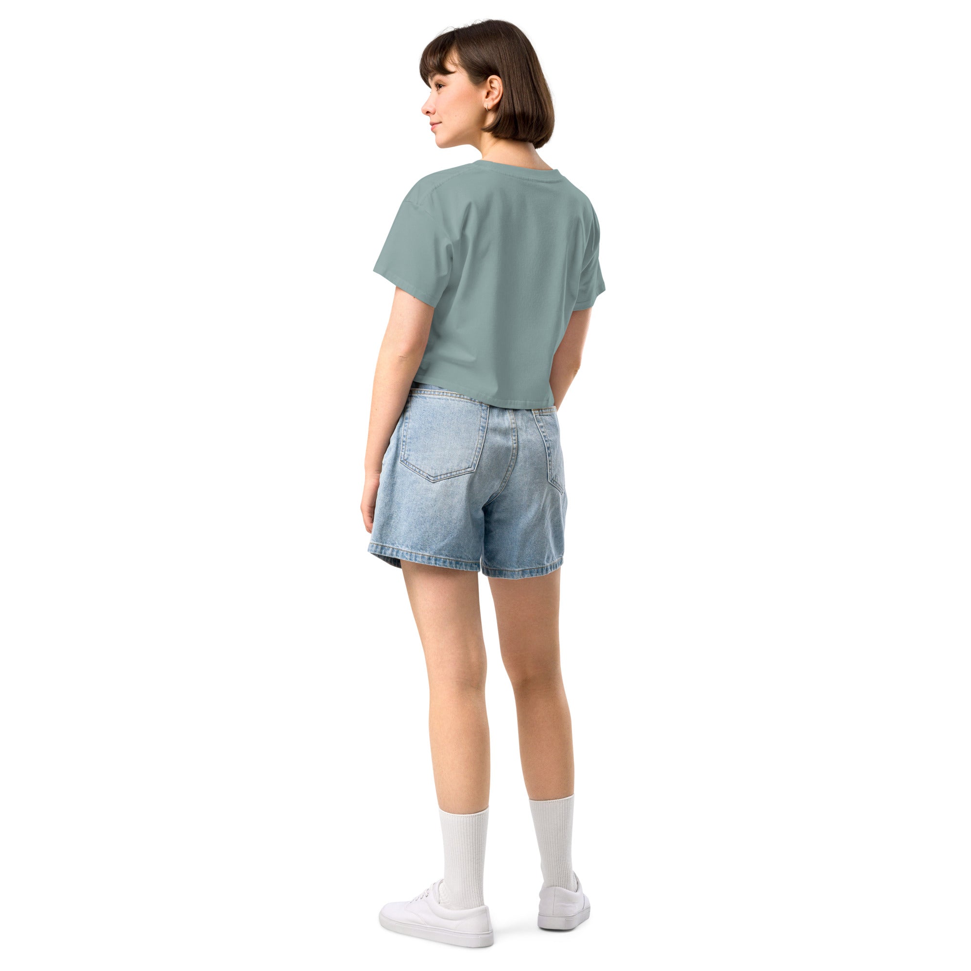 Wolfpack drip logo women's crop top, mineral, back