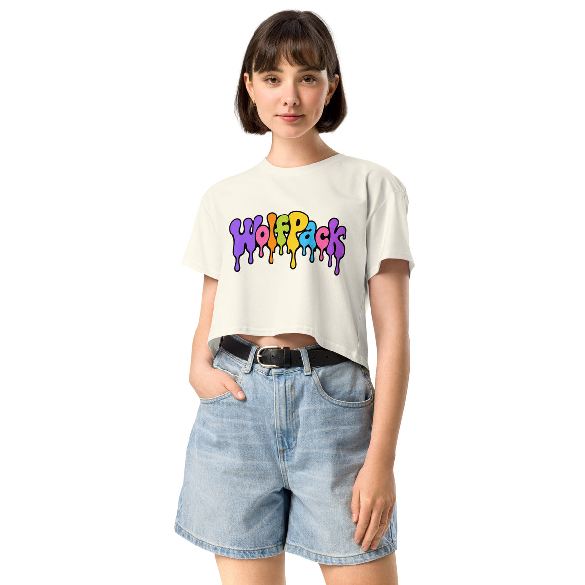 Wolfpack drip logo women's crop top, natural, front