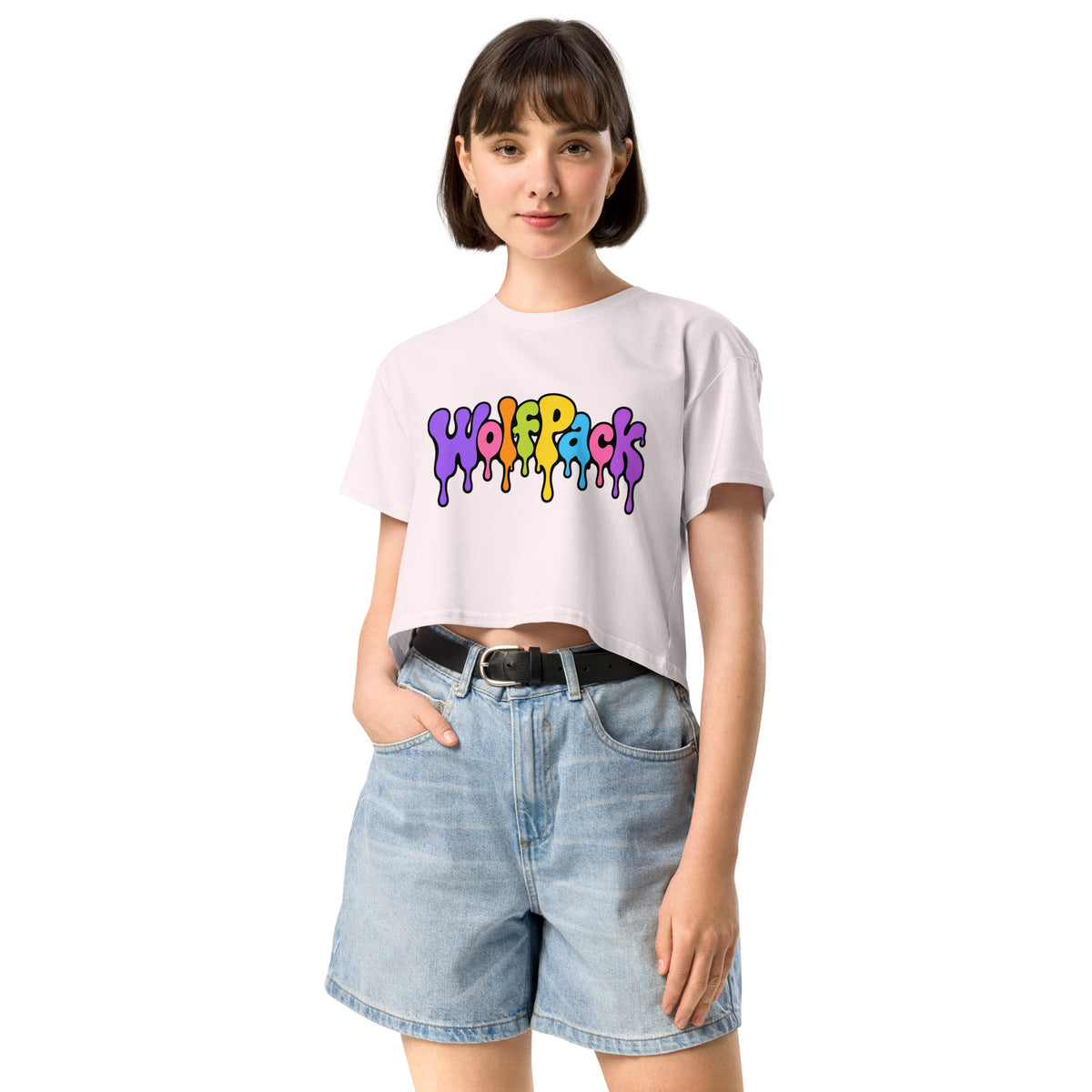 Wolfpack drip logo women's crop top, orchid, front