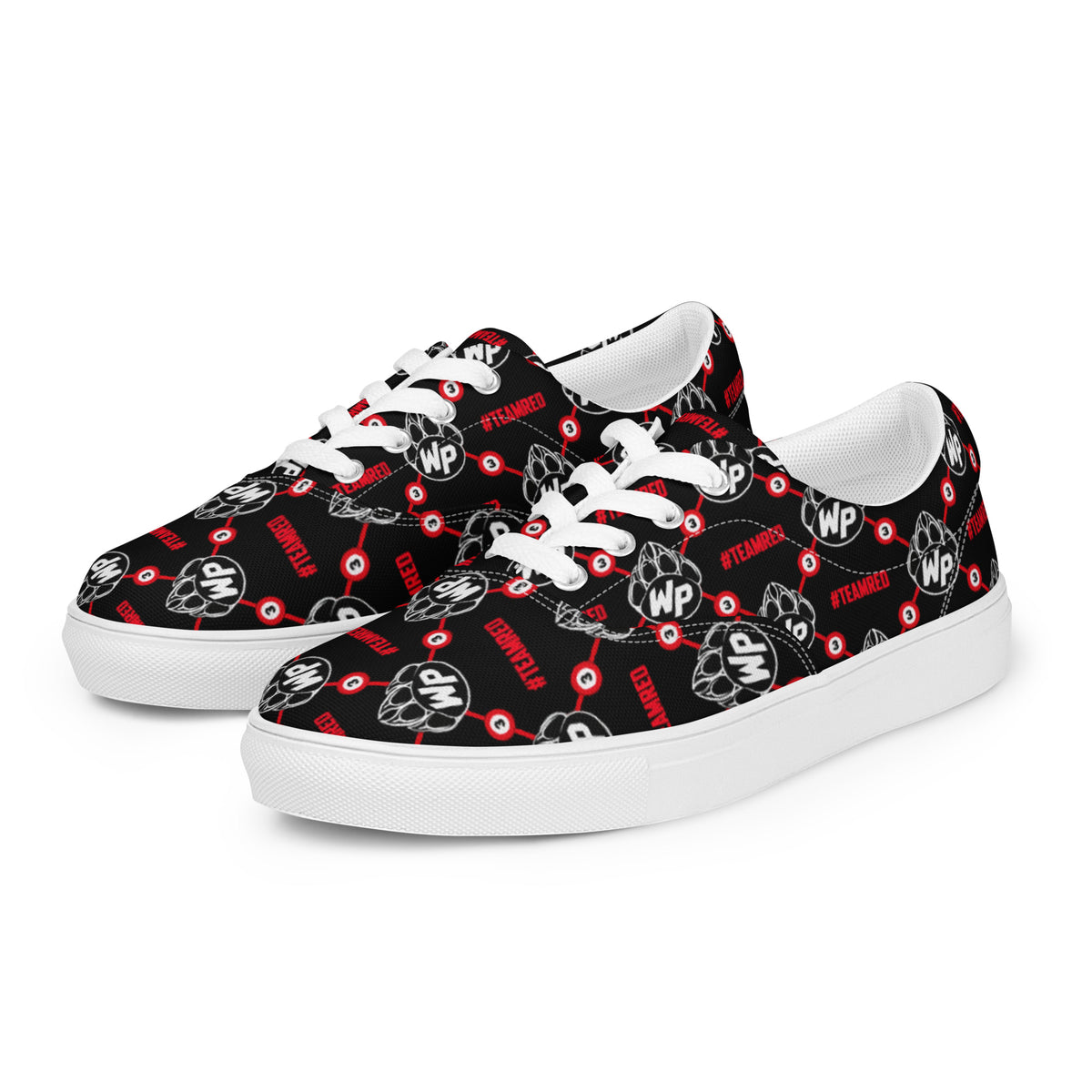 #TEAMRED Women's Lace-Up Canvas Shoes // Black & White, front view