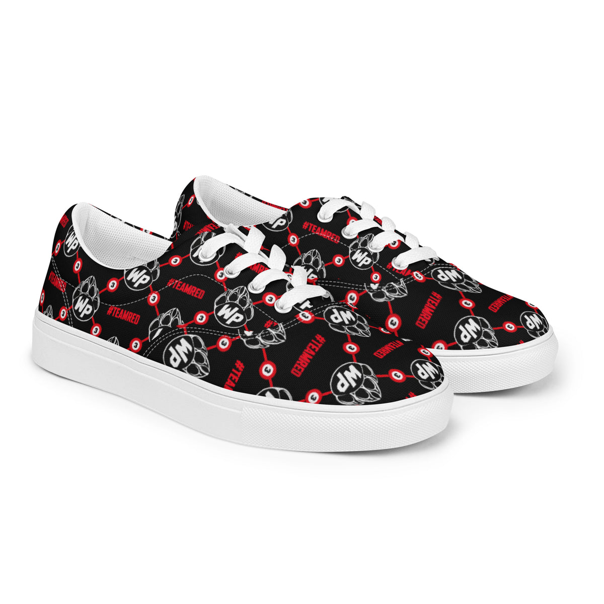 #TEAMRED Women's Lace-Up Canvas Shoes // Black & White, front view