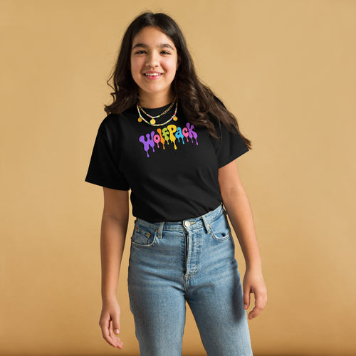 Wolfpack drip logo youth tee, black, front