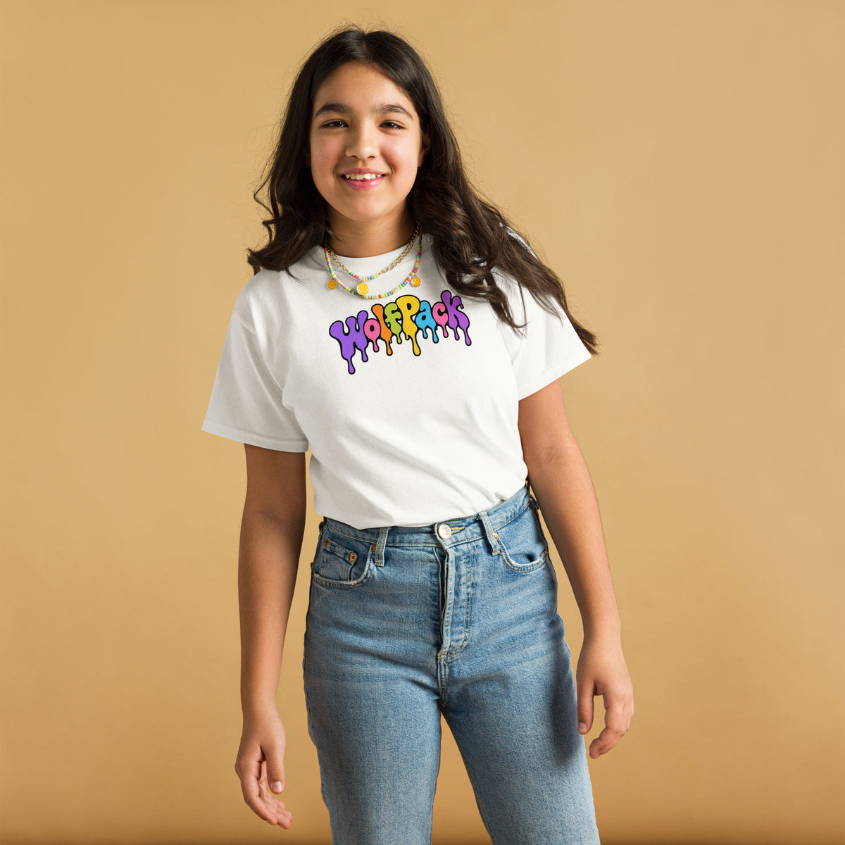 Wolfpack drip logo youth tee, white, front