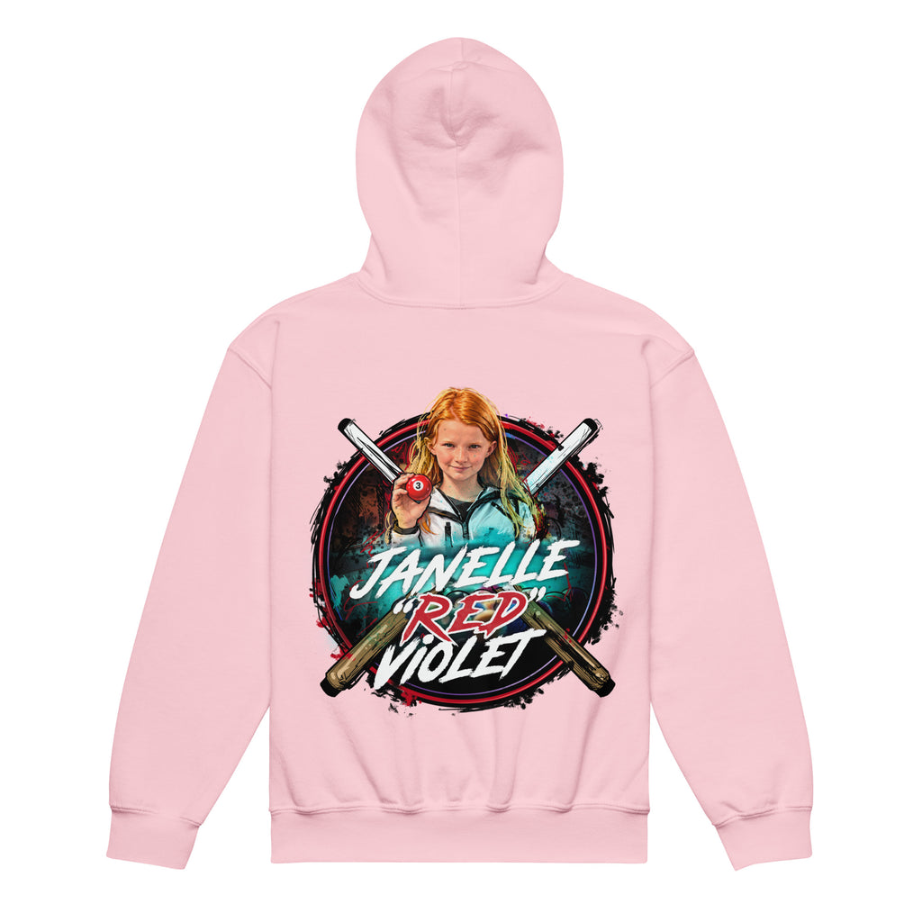 Janelle "Red" Violet Youth Hoodie, back view