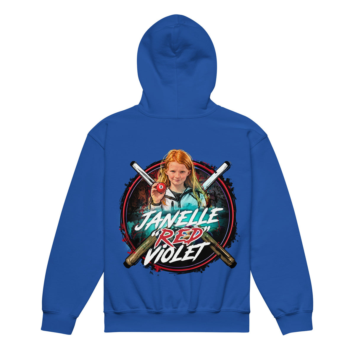 Janelle "Red" Violet Youth Hoodie, back view
