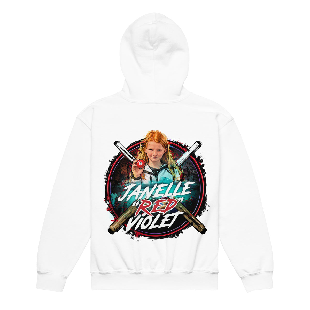 Janelle "Red" Violet Youth Hoodie, back view
