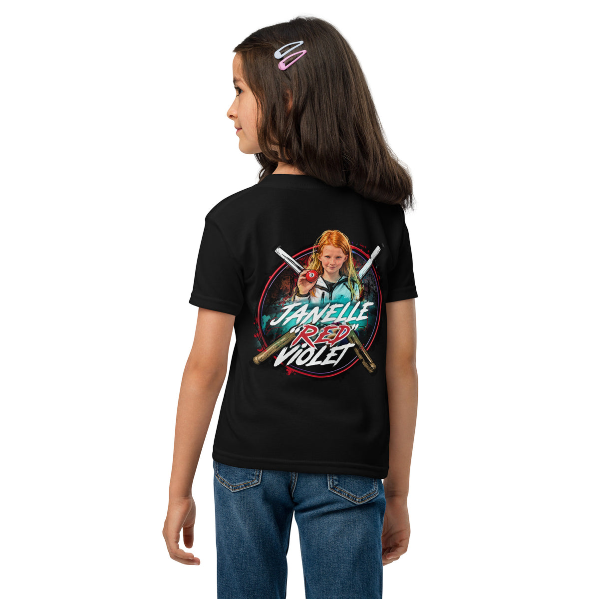 Janelle "Red" Violet Youth Tee, back view