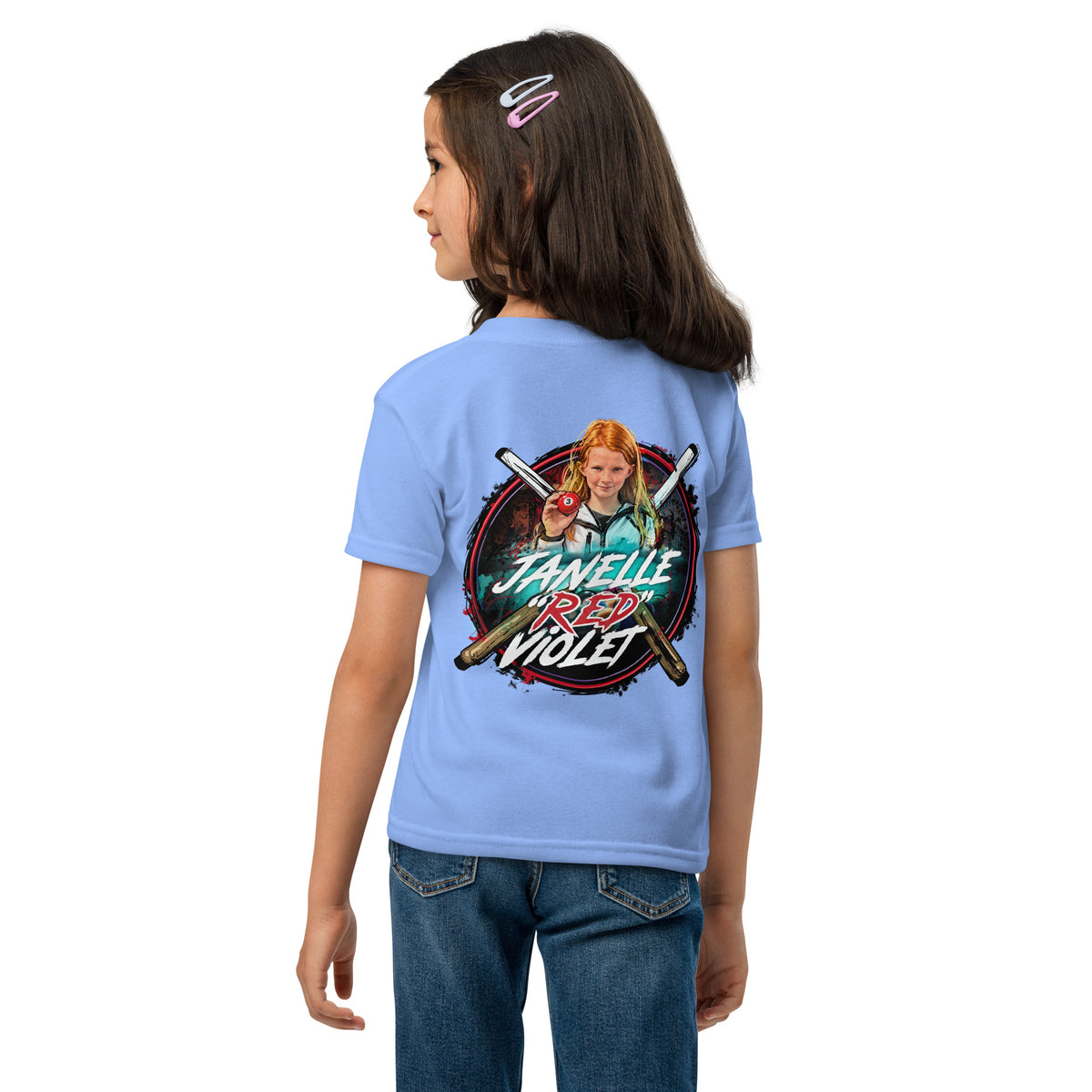 Janelle "Red" Violet Youth Tee, back view